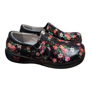 Alegria Black Floral Leather Slip-Ons Women's Dress Casual Clog 9 1/2 US 40